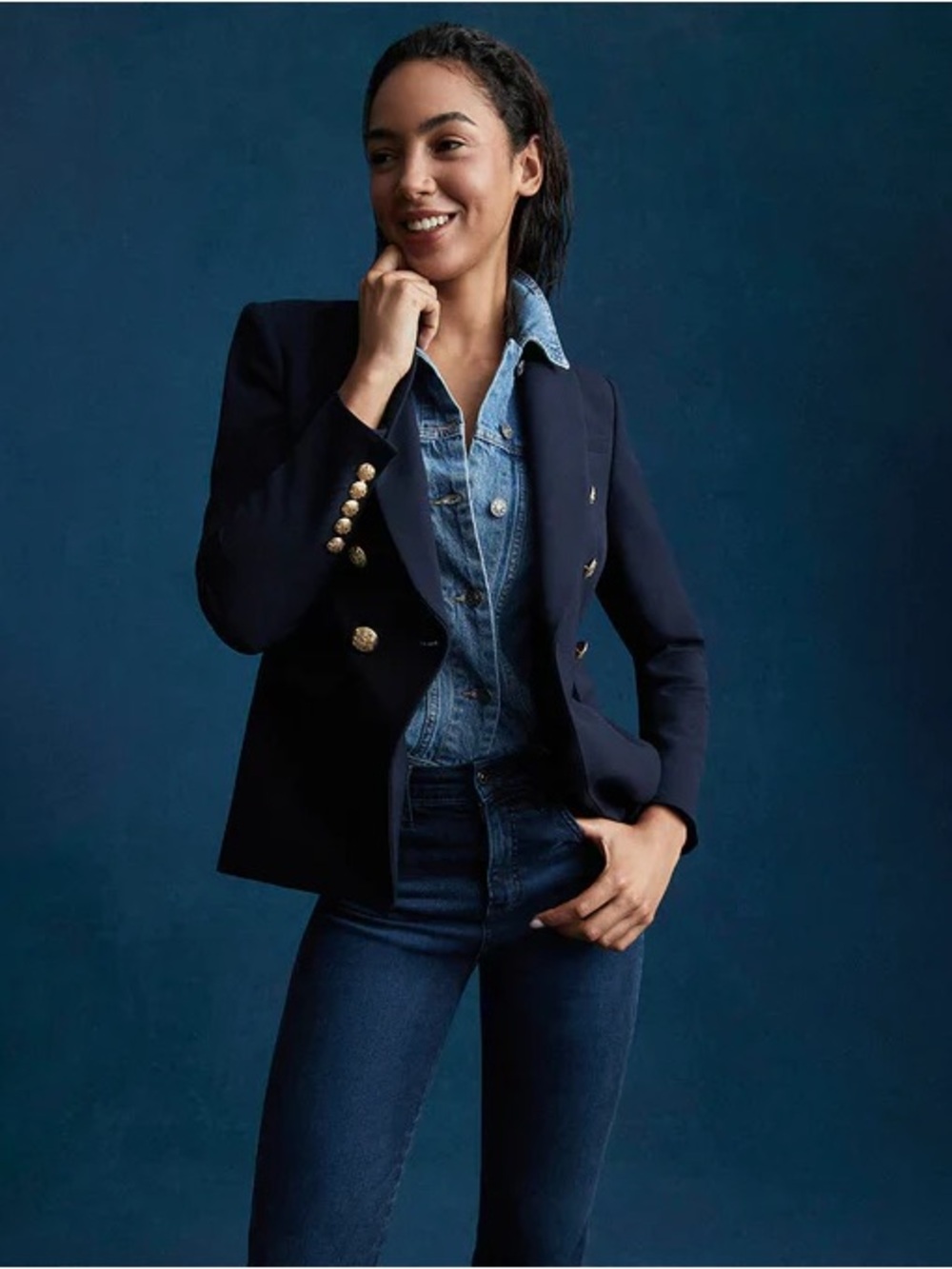 Veronica Beard Miller Dickey Navy Blazer Linen Blend Jacket with Gold Buttons 16 - Picture 6 of 14